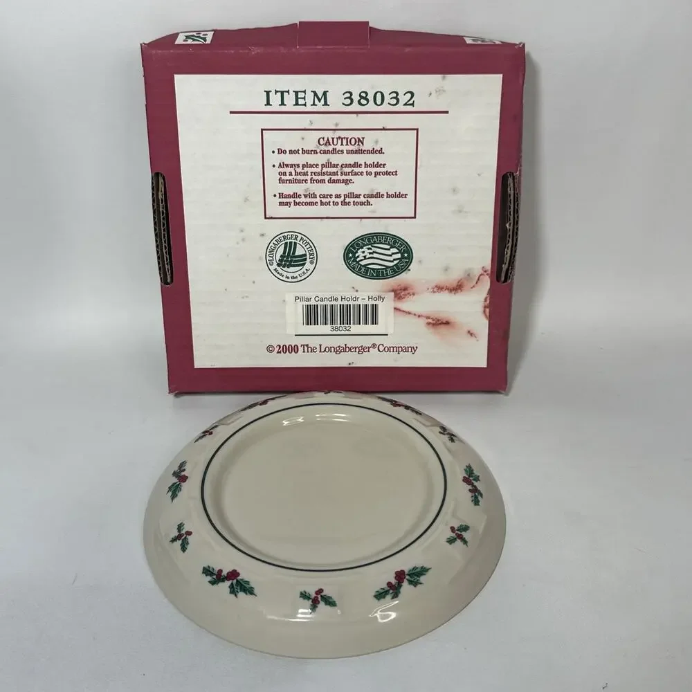 Longaberger Pillar Candle Holder Traditional Holly No 38032 In Original Box
